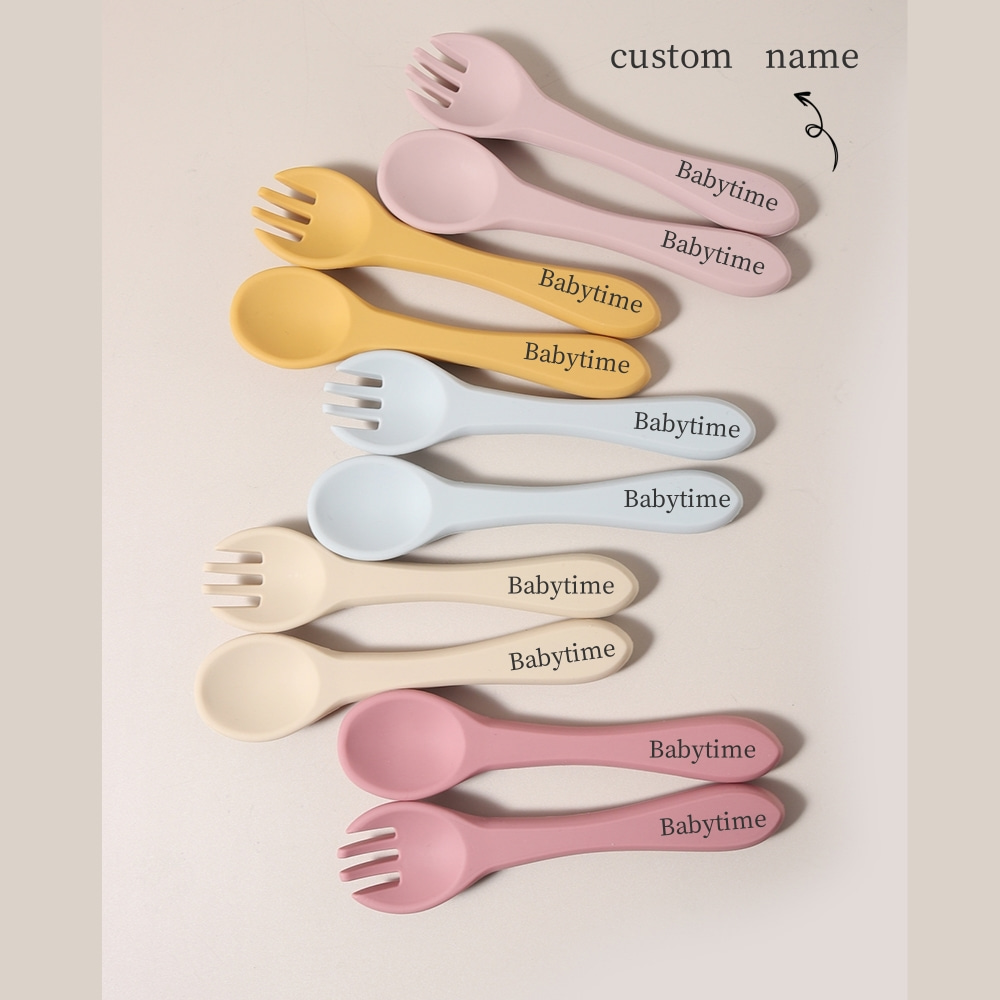 Baby Food Nutrition - Cucchiaio e Forchetta in Silicone Personalizzabili,
